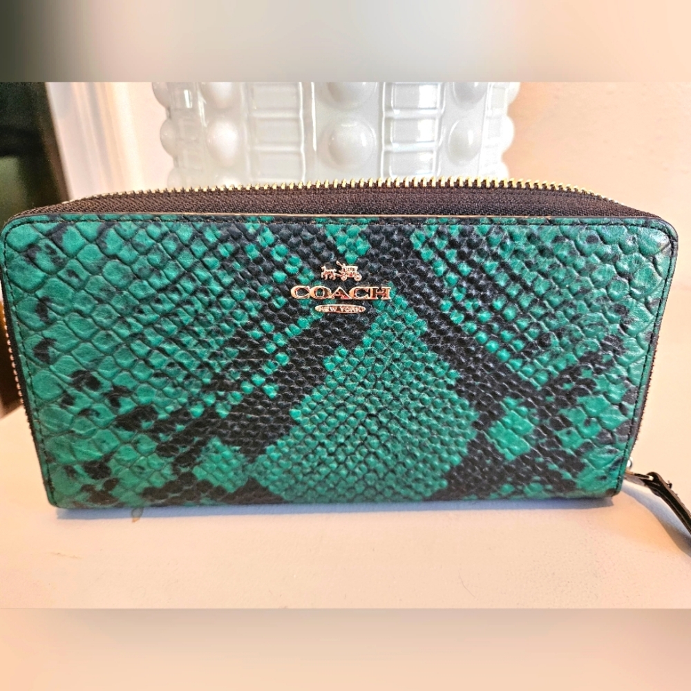 Snake patter Coach zip around wallet